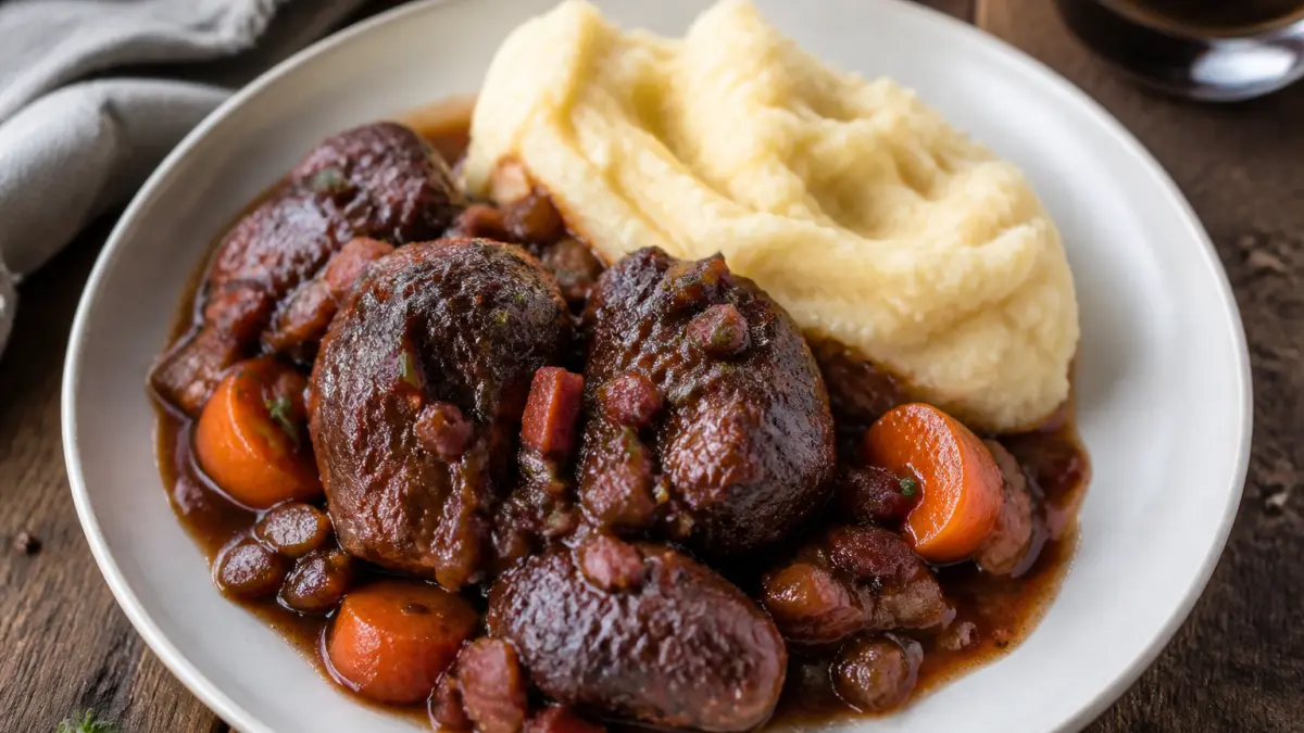 Joues de porc mijotées au vin rouge prêtes en 2 heures : un plat convivial pour moins de 15 € par convive